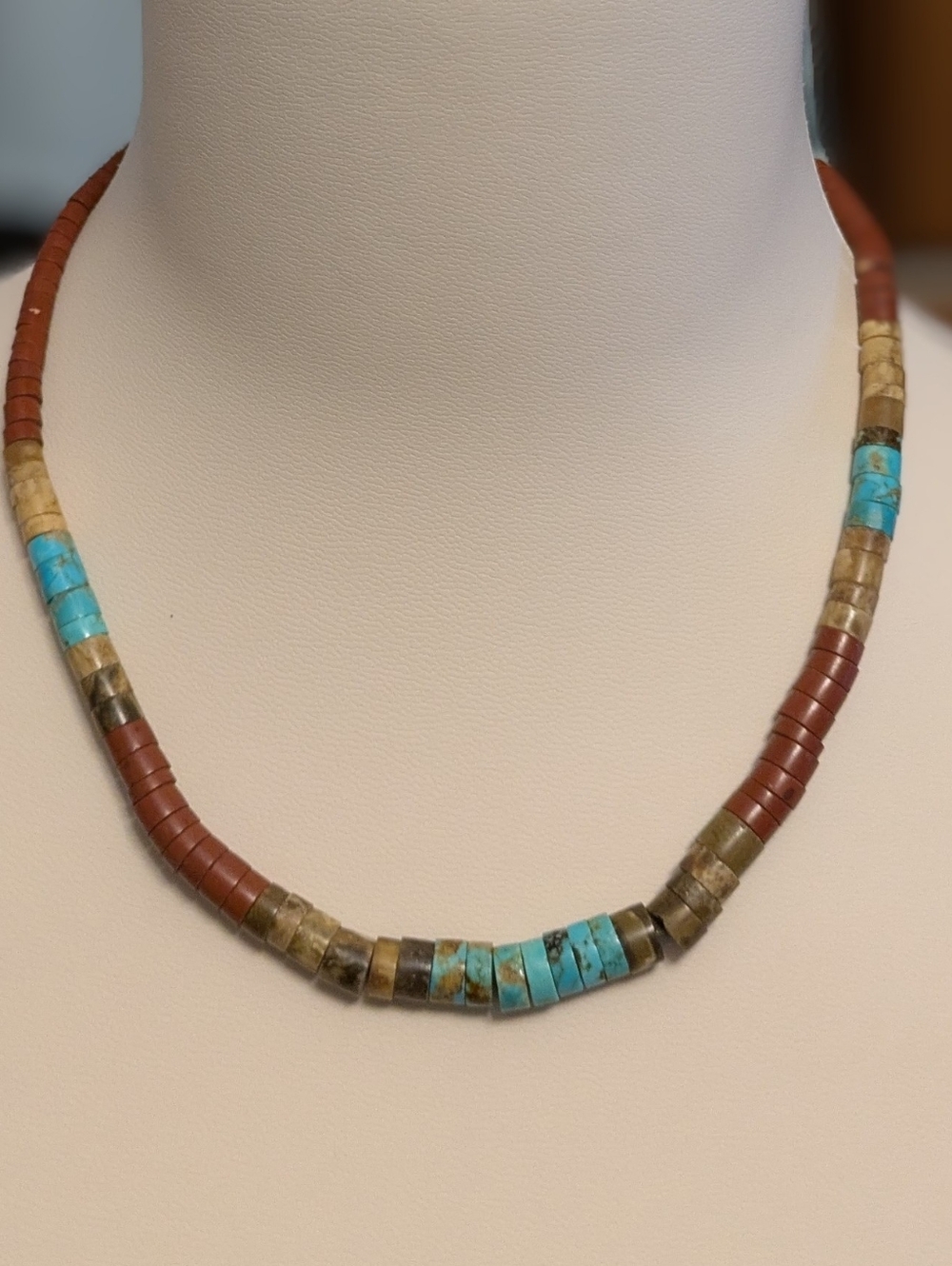 Vintage Real Turquoise and Brown Beaded Necklace - Women Jewelry